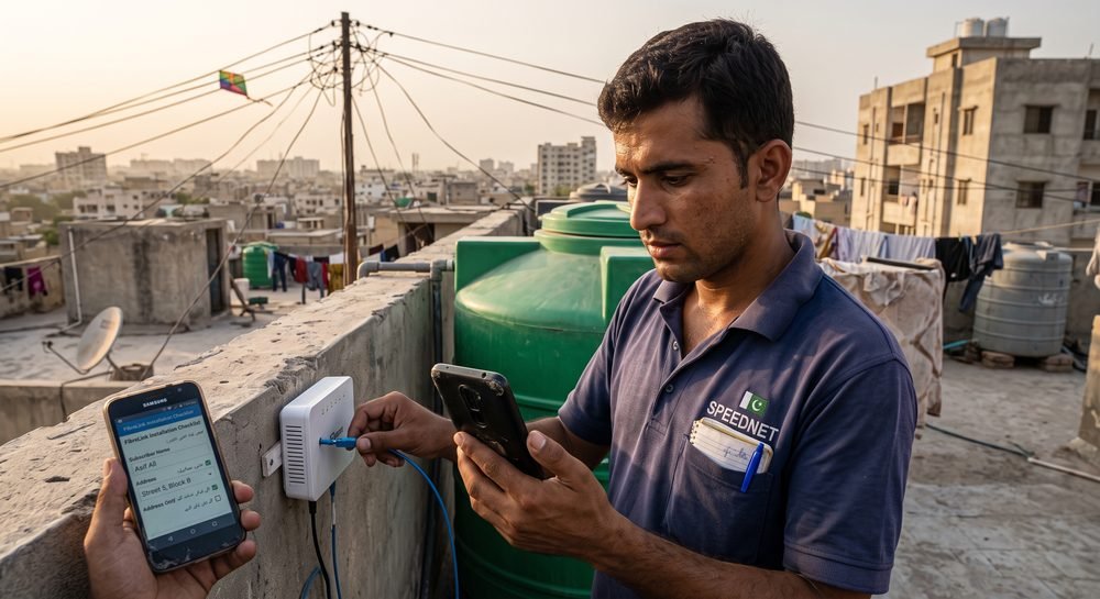 Field installer setting up a new connection