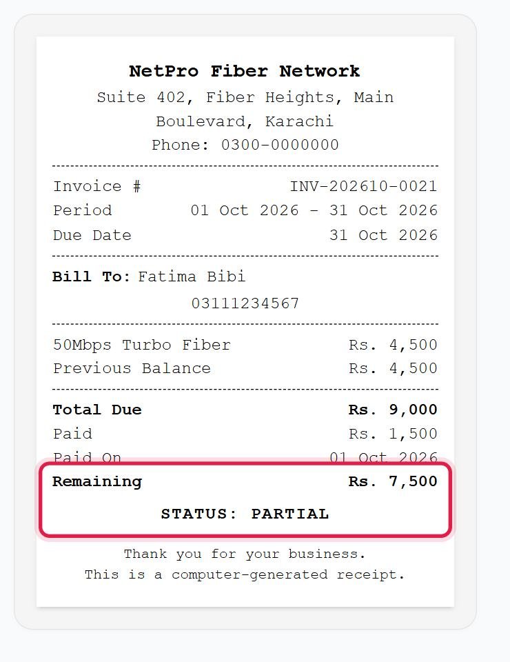 Real myisphub screenshot: the Thermal Receipt Designer's live preview, built from the tenant's own most recent real invoice